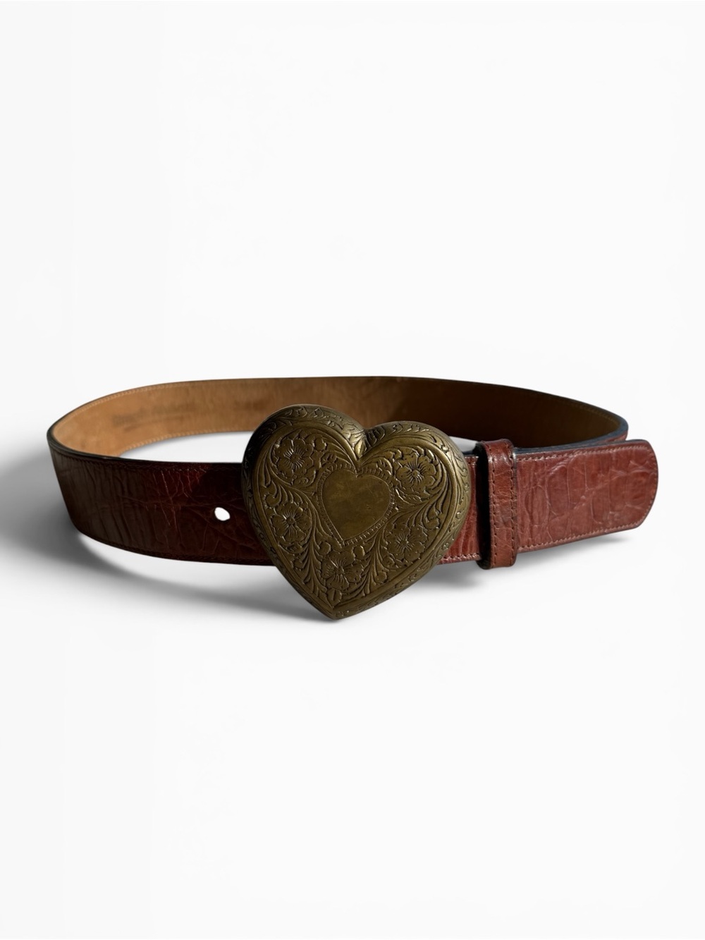 Vintage Streets Ahead Leather Heart Buckle Belt Boho Western Y2K Made in USA